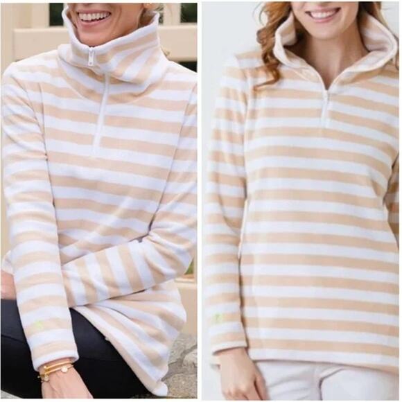 Dudley Stephens Sweaters - Dudley Stephens Prospect Pullover Half-Zip Vello Fleece Tan & White, Size XL